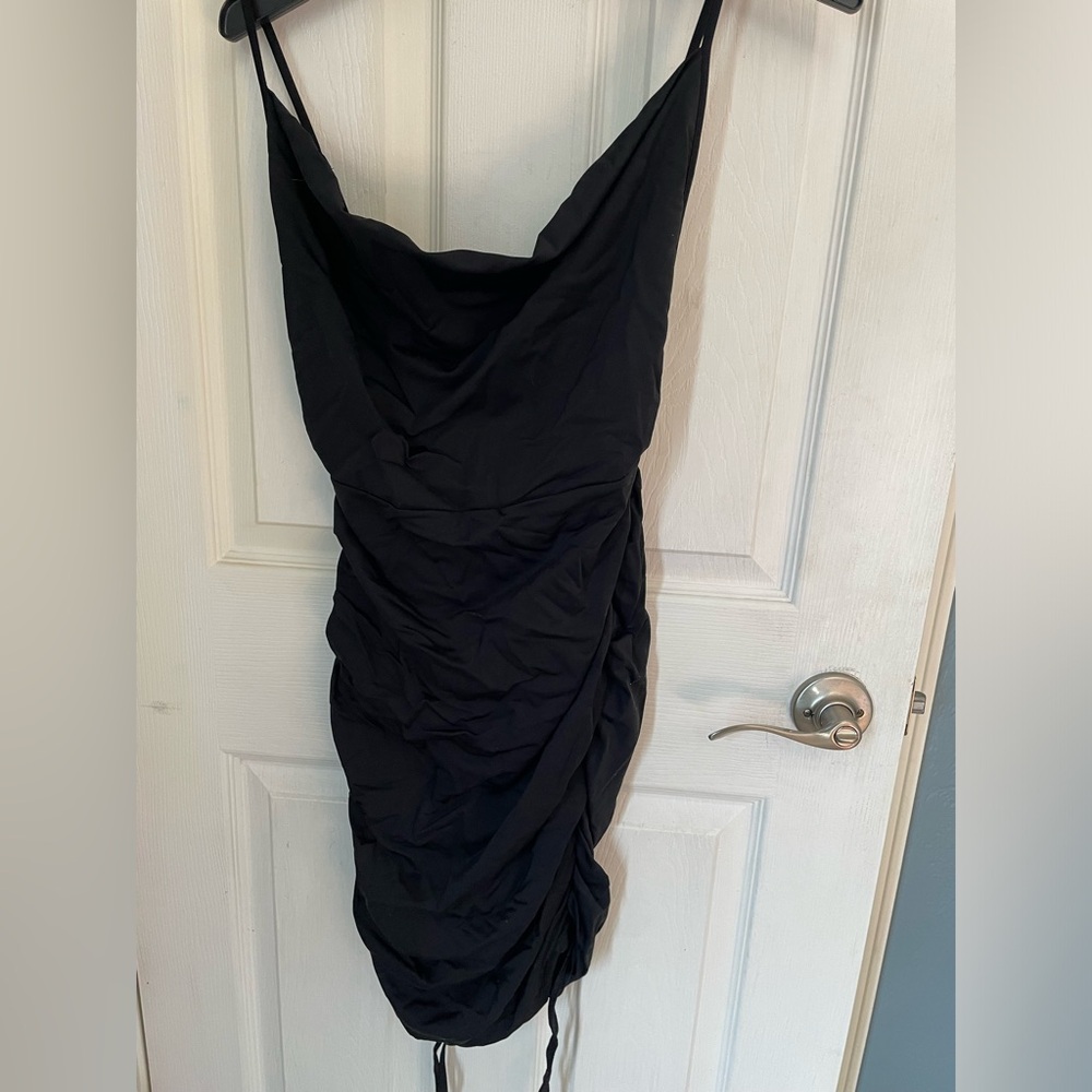 Nanamacs Black Ruched Cowl Neck Cocktail Dress